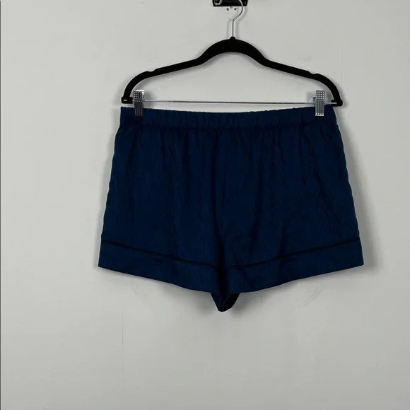 Victoria's Secret Satin 2 PC Short Pajama Set Women L Navy Blue Allover VS Logo - Picture 8 of 10